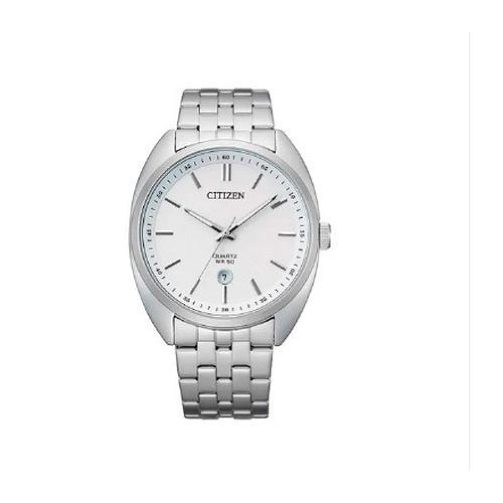 RELOJ MARCA CITIZEN   CON  EXTENCIBLE  METAL PLATA      ACERO INOXIDABLE CON FECHADOR CON  CRISTAL MINERAL  RESISTENTE AL AGUA 50 MTS  SI NO SE ABRE SOLO SE GRAB EN LA TAPA imagen
